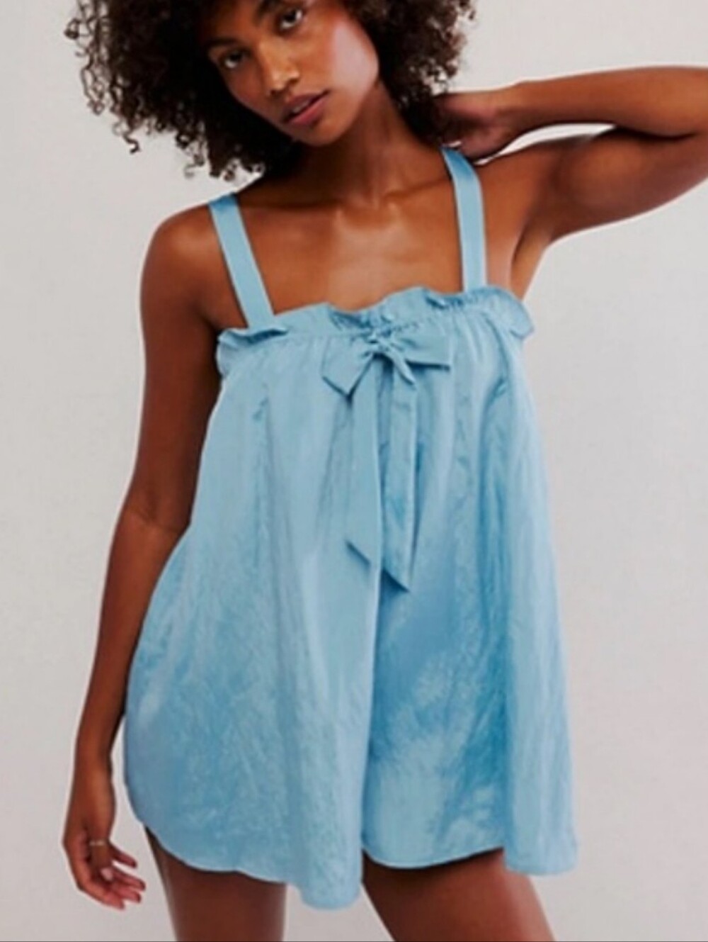 Intimately Free People Blue Bow Tie Ruffle Romper